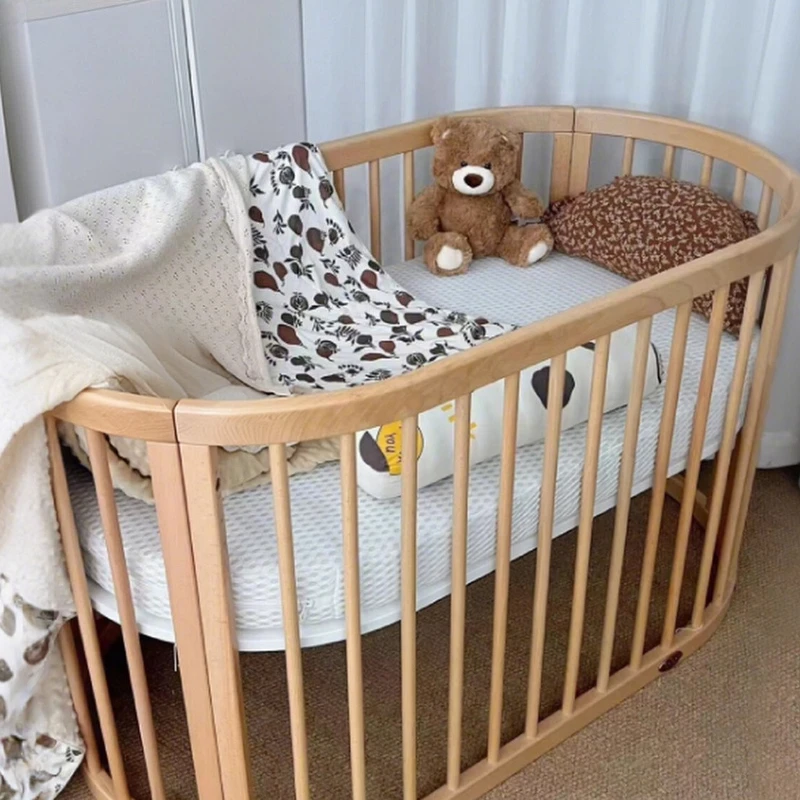 Solid wood crib multifunctional movable round bed