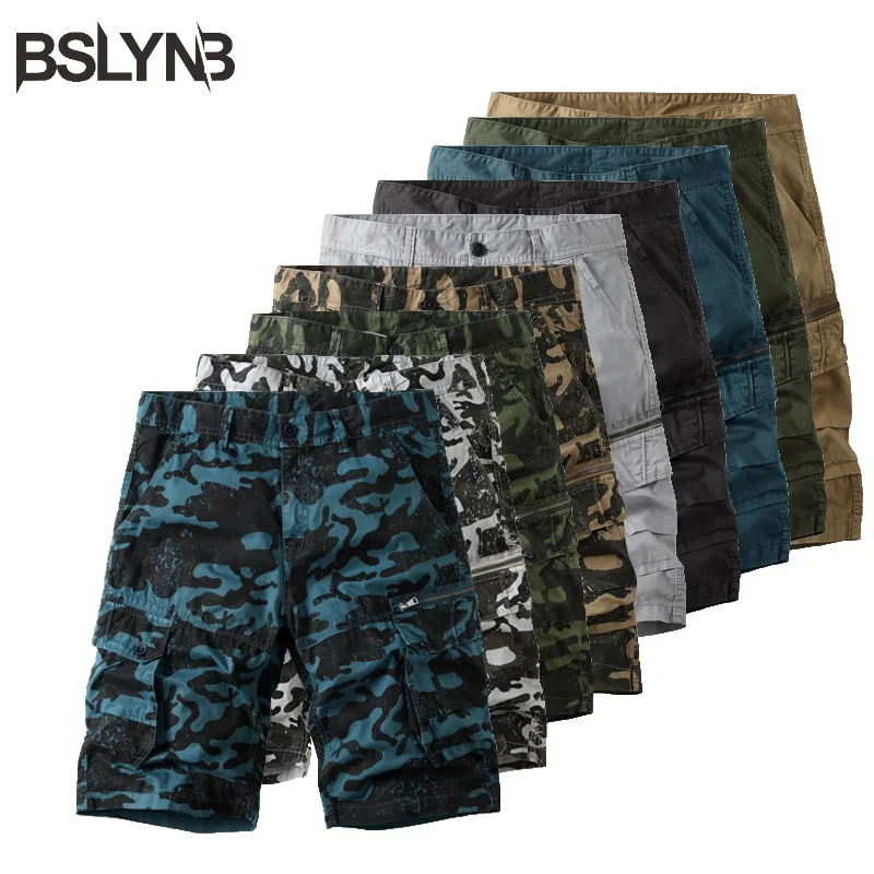 Fashion Mens Summer Casual Cargo Shorts Male Cotton Camouflage Short Overalls Trousers Men Multi Pocket Short Cargo Pants