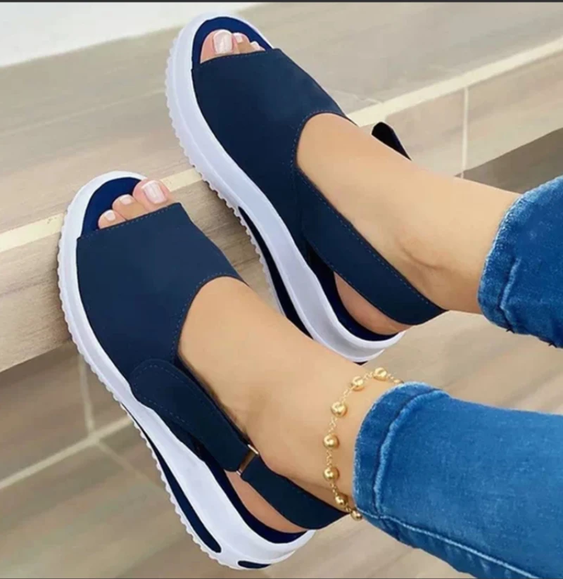 Sandalias de plataforma para mujer, zapatos de tela elástica a la moda, calzado informal cómodo para caminar, Verano