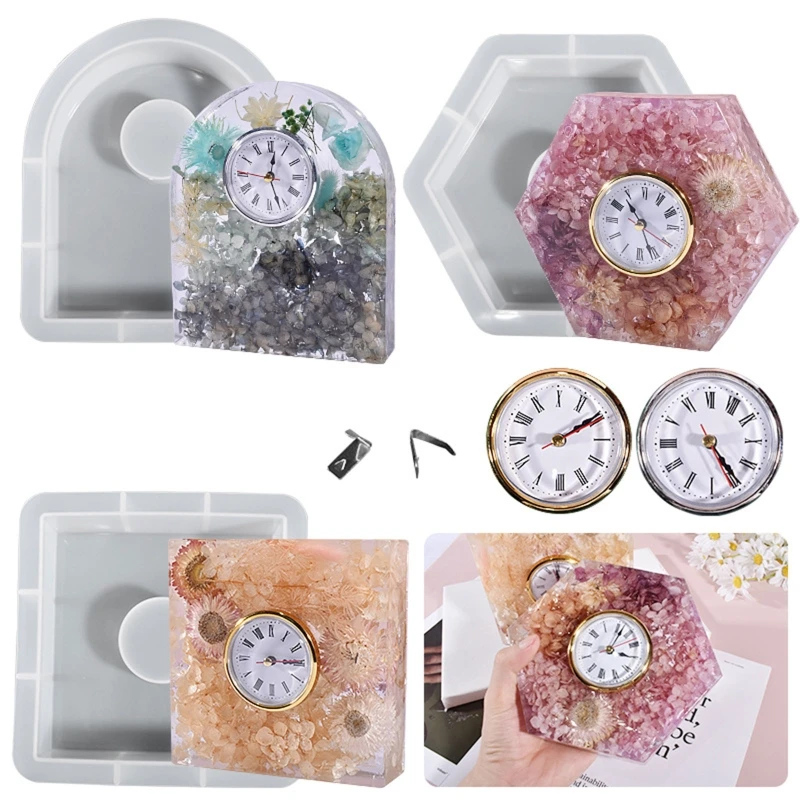 Bookend Table Clock Resin Mould Hexagonal Square Oval Rectangular Silicone Mold for Preserving Flowers Diy Wedding Gift