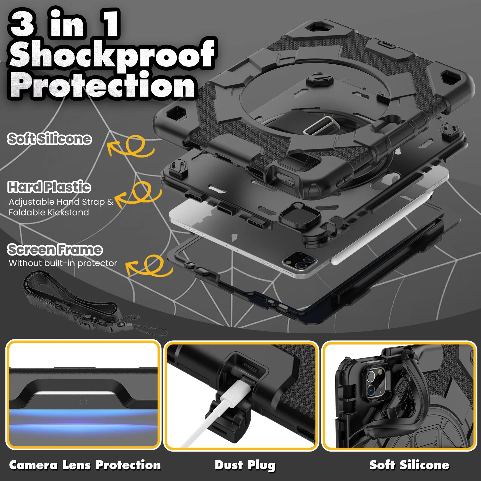 Rotating Hand Strap Armor Case For iPad 10.9 2022 Air 5 4 3 2 Pro 11 10.5 9.7 iPad 10.2 7th 8th 9th 9.7 2017 2018 Stand Cover