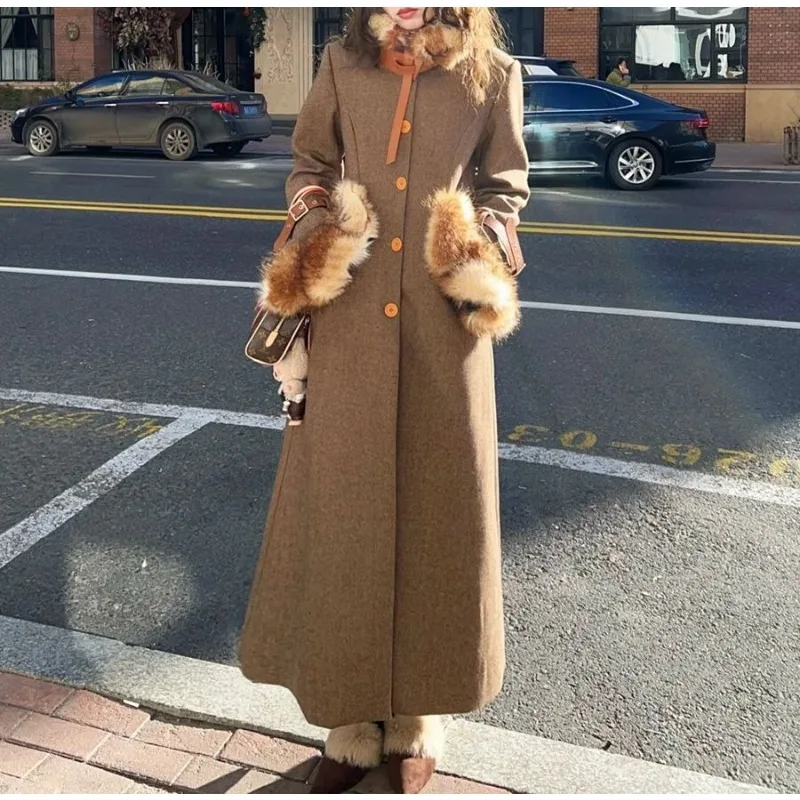 

Французская насыщенная шерстяная куртка для дочки, зимнее новое нишевое темпераментное длинное пальто с высокой талией