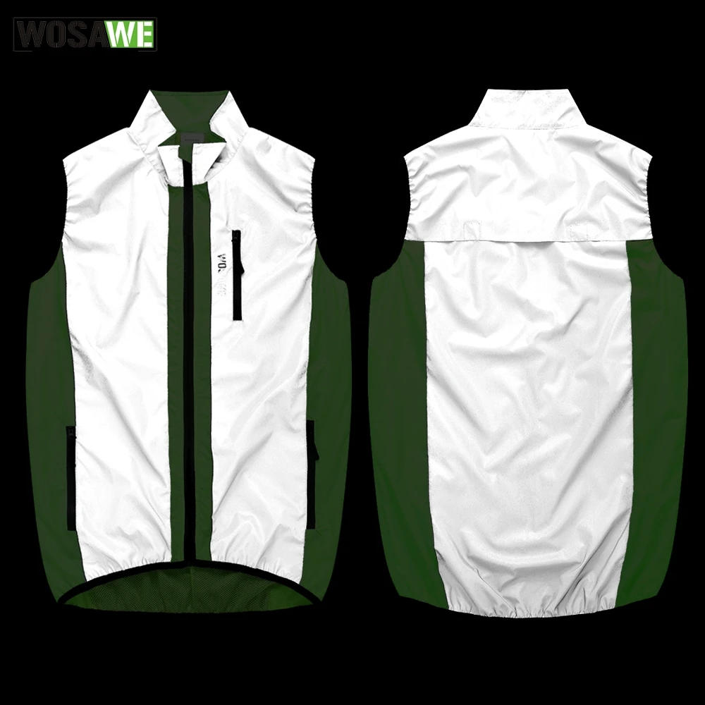 WOSAWE High Visibility Reflective Vest Men\'s Windbreaker Cycling Sleeveless Jacket Bicycle Clothes Maillot MTB Road Bike Tops