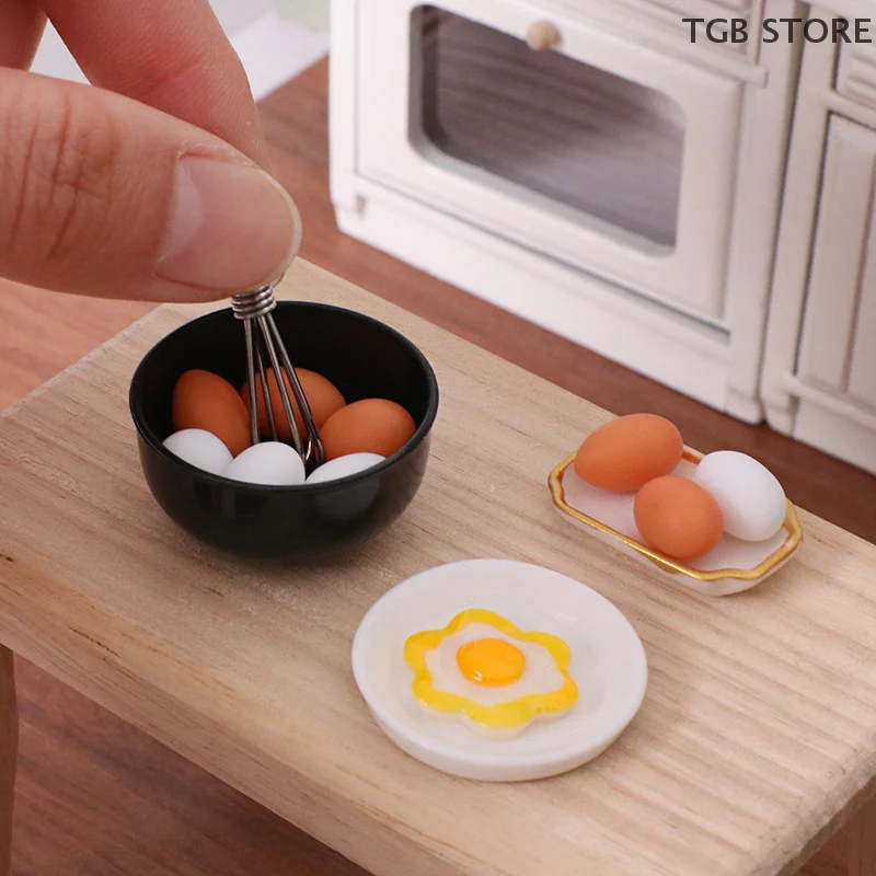 10Pcs/set Simulation Mini Bowl Egg Fryer Egg Beater Food Model Dollhouse Miniature DIY Doll House Accessories Furniture Decor