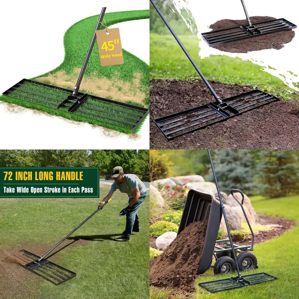 

Прочные грабли для выравнивания газона 45 см с длинной ручкой 72 см для выравнивания почвы в садах, на газонах и полях для гольфа