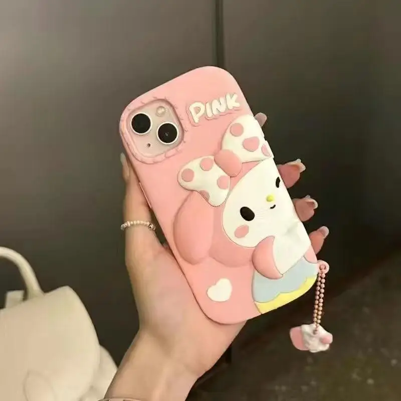 Miniso Kawaii Iphone15 12/13/14Promax Phone Case Hello Kitty Cartoon Cute 3D Silica Gel Cell Phone Protective Case Fashion