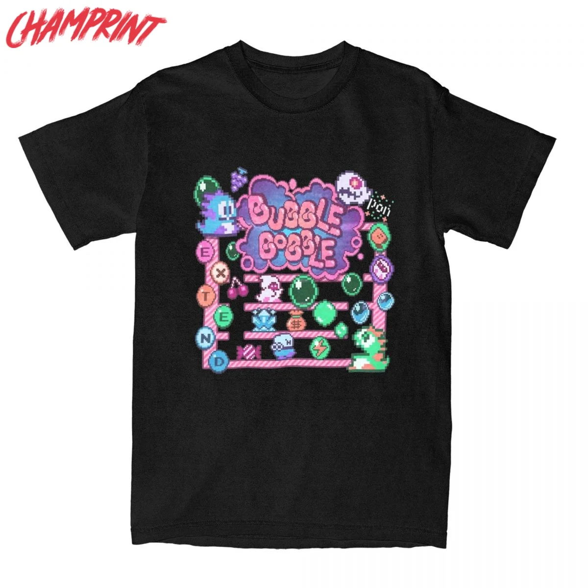 Bubble Bobble Men T Shirt Fun Tee Shirt Short Sleeve Crew Neck T-Shirt 100% Cotton Plus Size Clothing