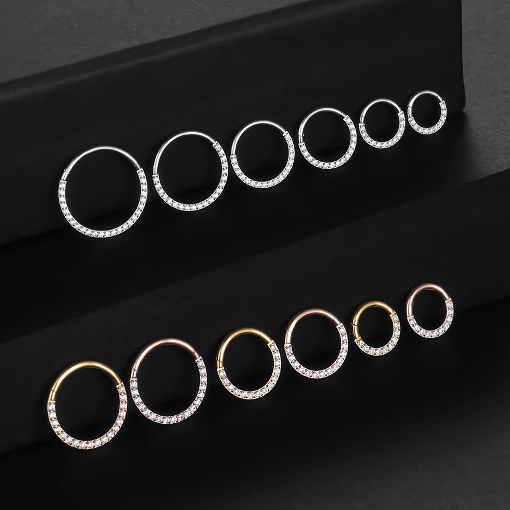 1/10Pcs G23 Titanium 14G/16G/18G Nose Rings Hinged Segment Ear Cartilage Tragus Earring Hoops Septum Clicker Piercing  Jewelry