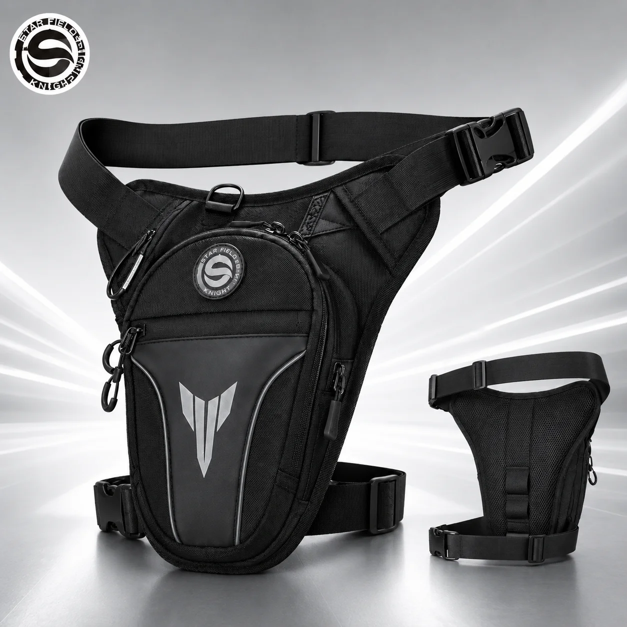 STAR FIELD KNIGHT Motorcycle Thigh Bag Men Water Resistant Adjustable Waist Pack Crossbody Sling Riding Storage Pouch Black