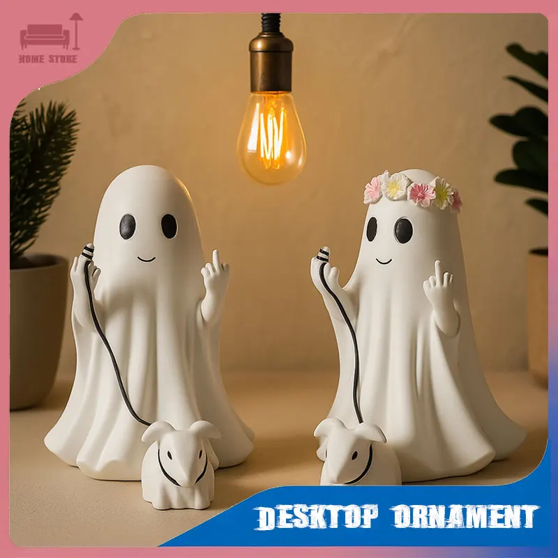 

Halloween Desktop Ornament Figurine Cute Ghost Dog Walking Small Statue Table Ornament Spooky Home Decoration Festival Toy Gift