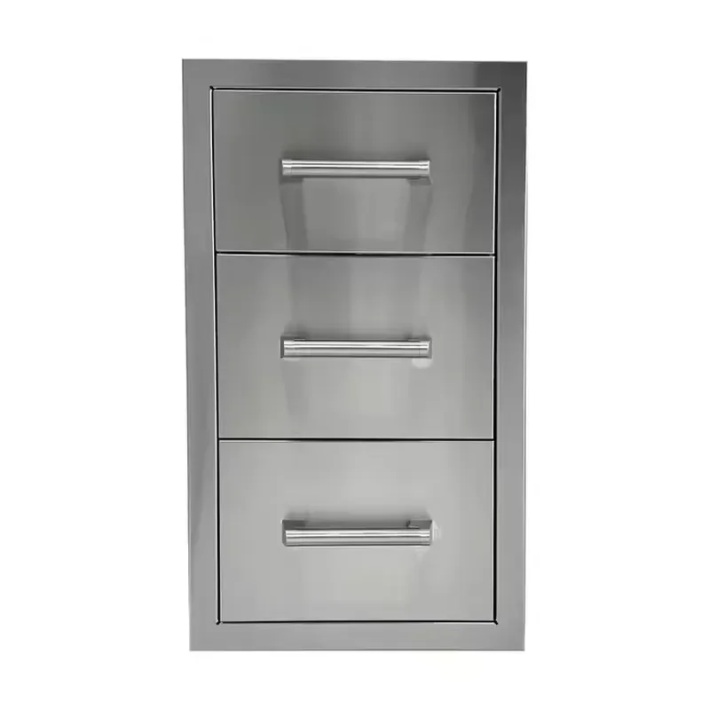 Camping Garden Outdoor Party Bbq Kitchen Island Drawer Stainless Steel Storage Triple Drawer
