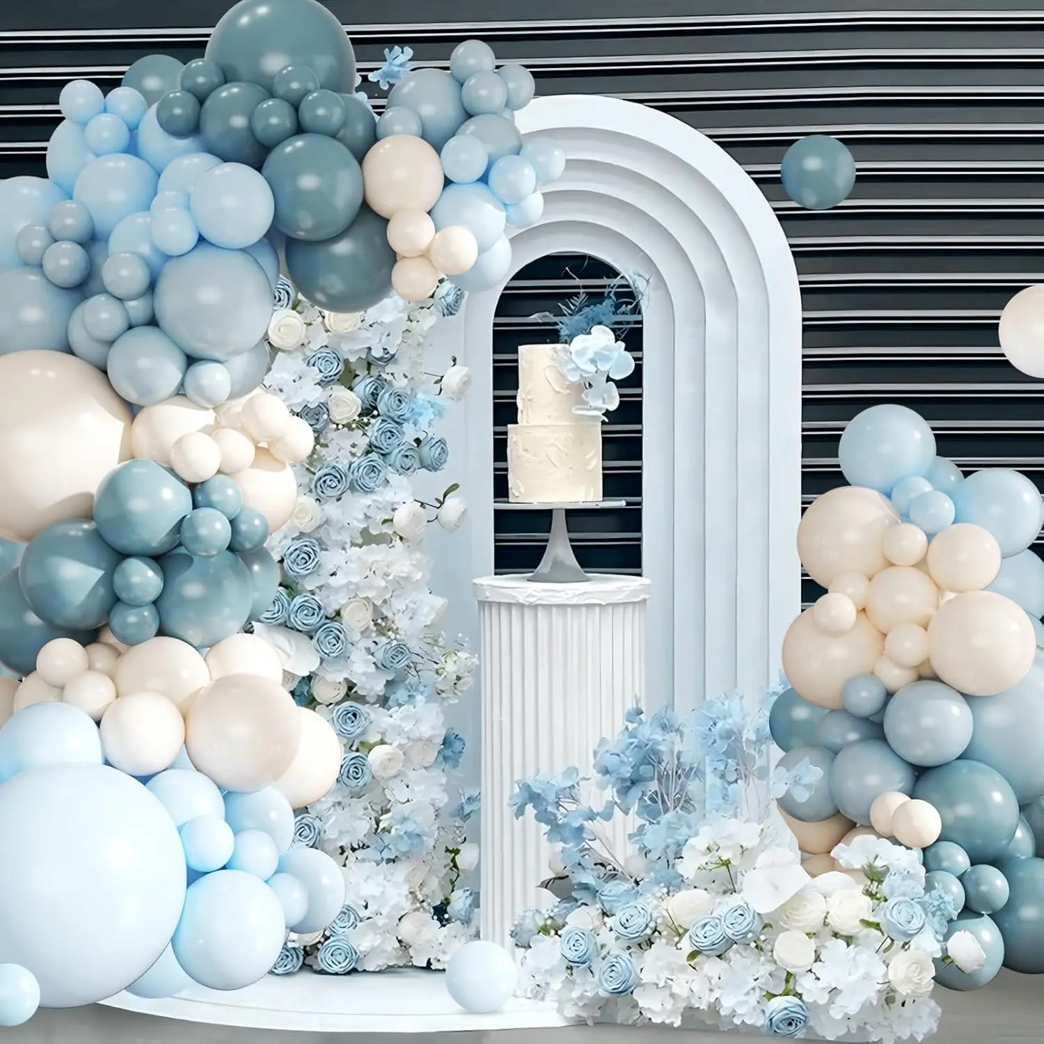 107Pcs Dusty Blue and White Balloon Arch Garland Kit Macaron Blue Sand White Balloon for Baby Bridal Shower Birthday Party Decor