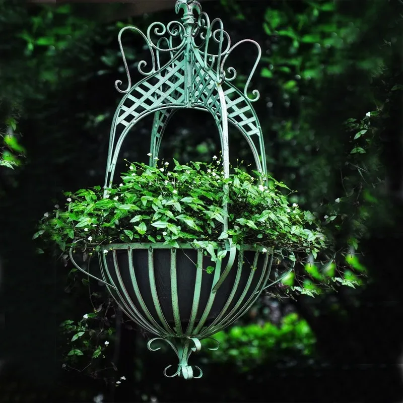 Hanging Plant Stand, Elegant Vintage Rustic Wrought Iron Flower Pot Holder & Support Rack for Garden Patio Balcony Decor