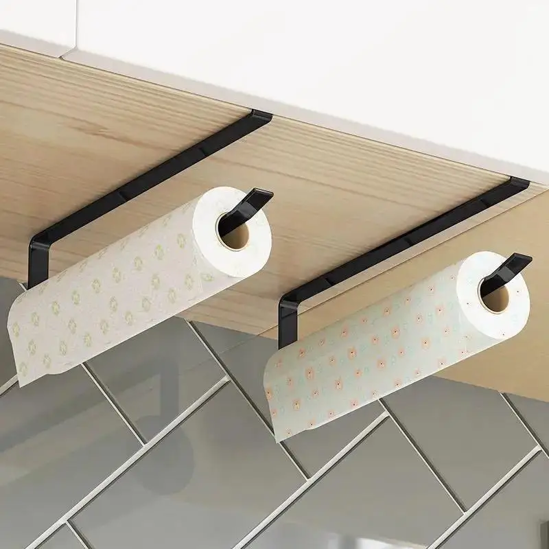 Wall Mounted Kitchen Tissue Rack Metal Non Perforated Roll Paper Cling Film Storage Cabinet Home Cloth Storage Racks