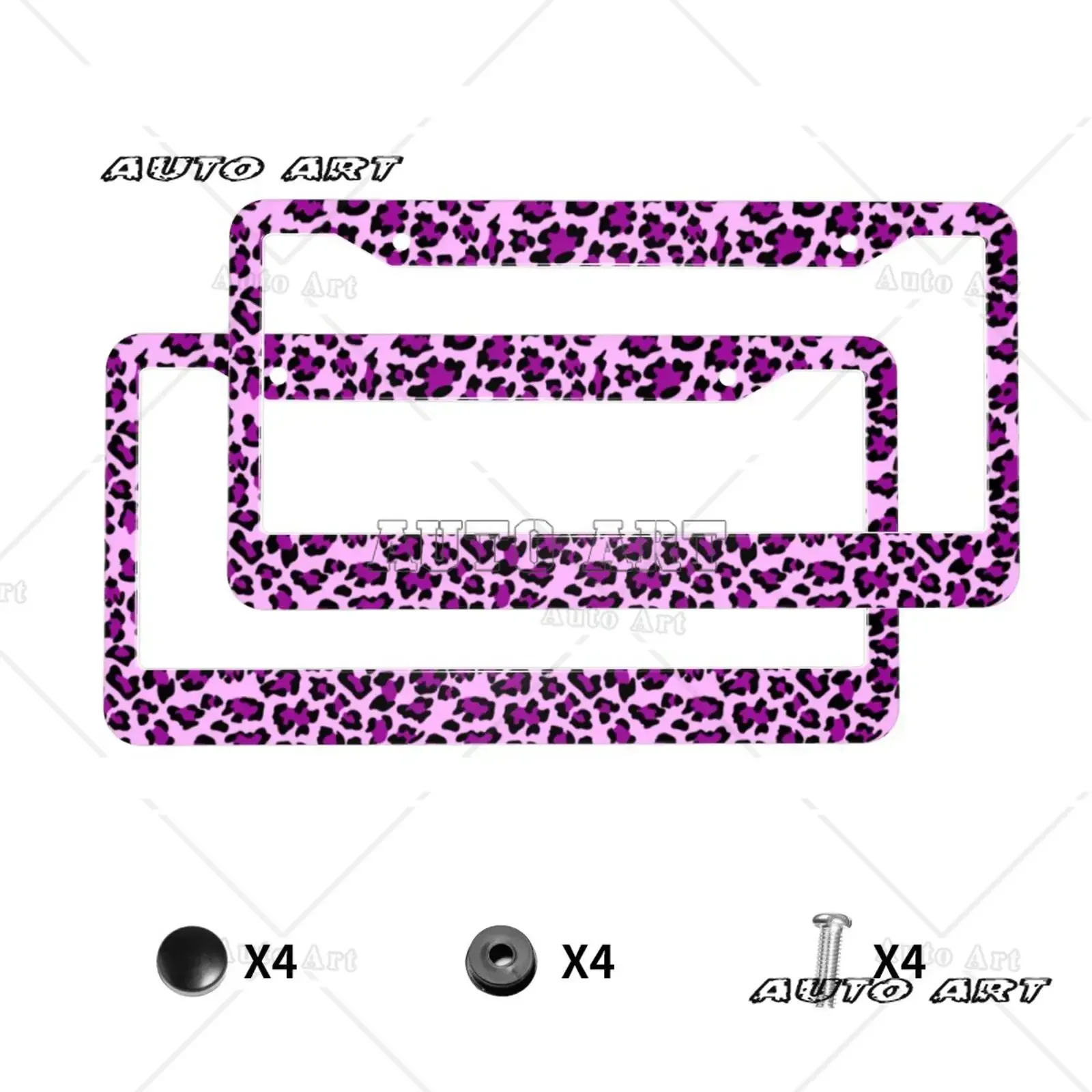 Pink Black Cheetah Leopard Print Standard Aluminum Alloy Car License Plate Cover Car Accessories Waterproof License Plate Cover
