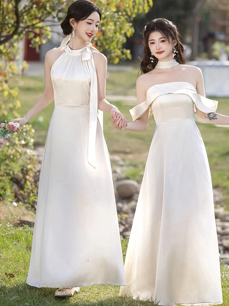 Brautjungfernkleid, Champagner-Satin, Schwester Dr. 2025, neues koreanisches Sle-Hochzeits-Outfit für beste Freundin, wunderschöne übliche Kleidung