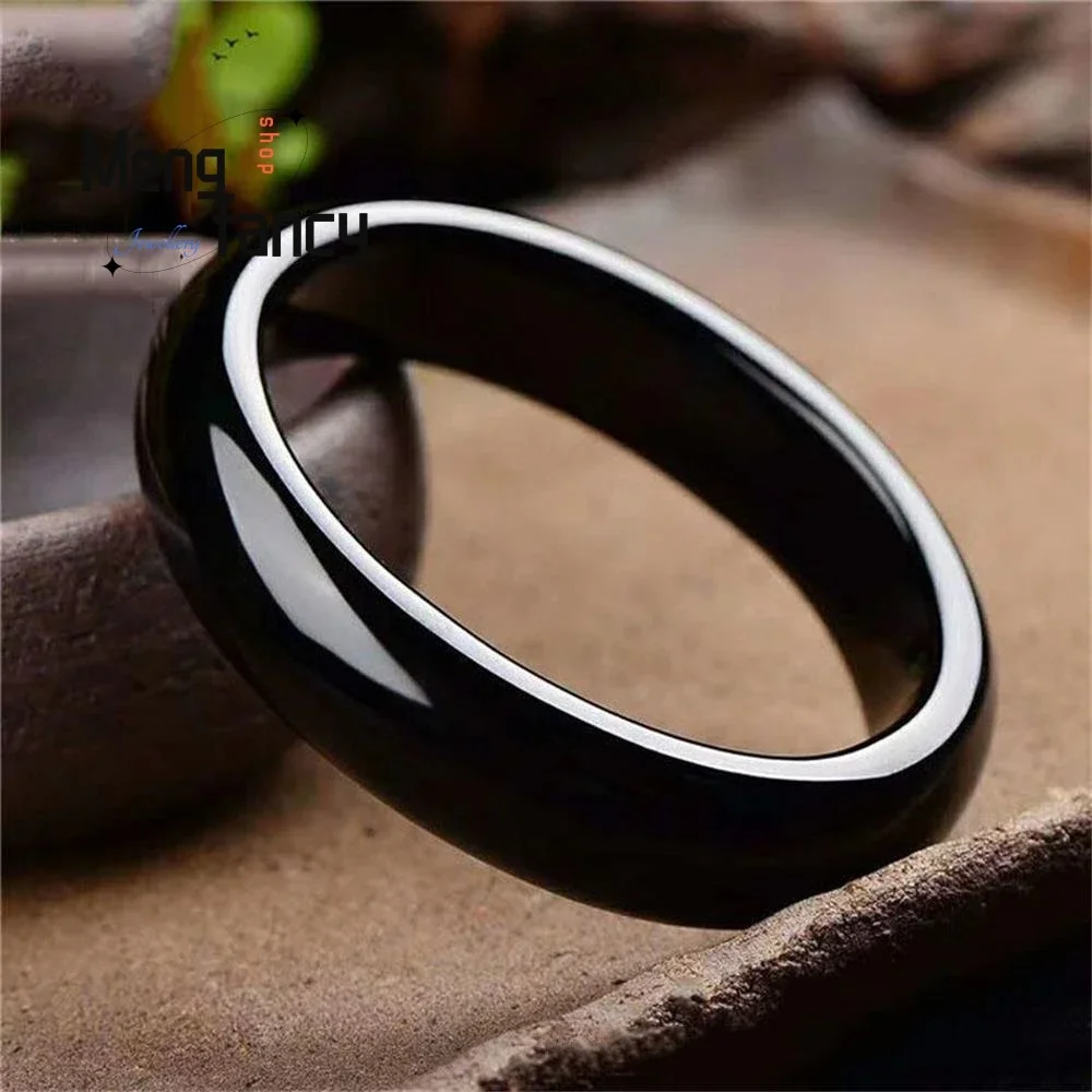 Natural Brazilian Black Agate Bangle Charm Simple Elegant Exquisite High-grade Luxury Quality Fashion Fine Jewelry Holiday Gifts