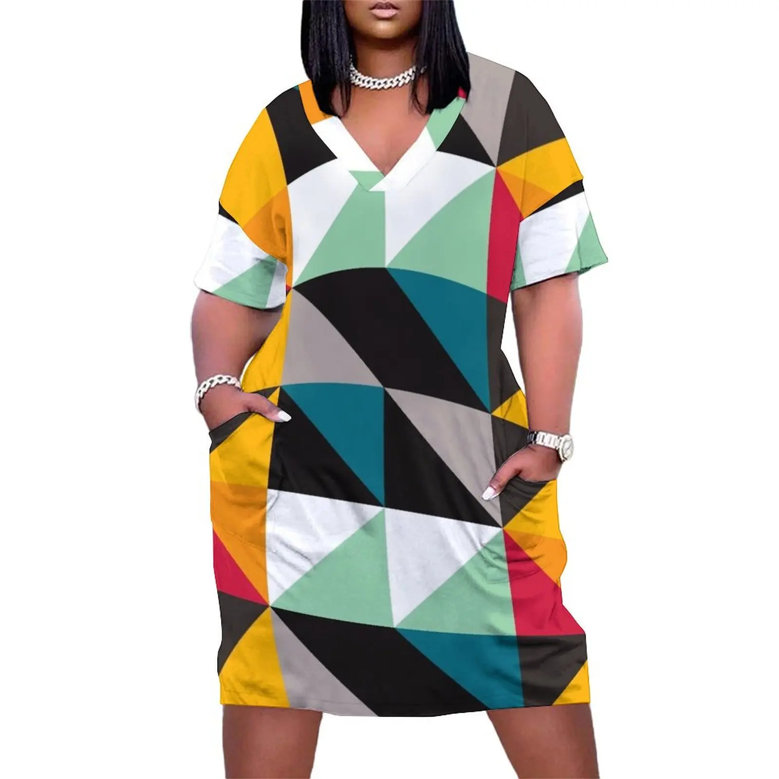 Geometric Pattern 30 (triangles) Loose Pocket Dress Prom gown women