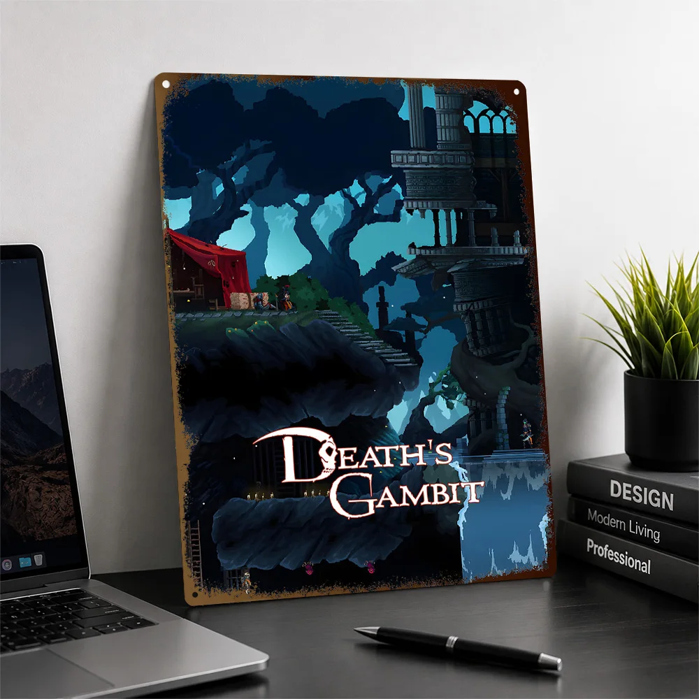 Death's Gambit Castle Landscape Printed Poster Personalized Aluminum Metal Sign Dark Realm Style Wall Art Made To Suit Bedroom
