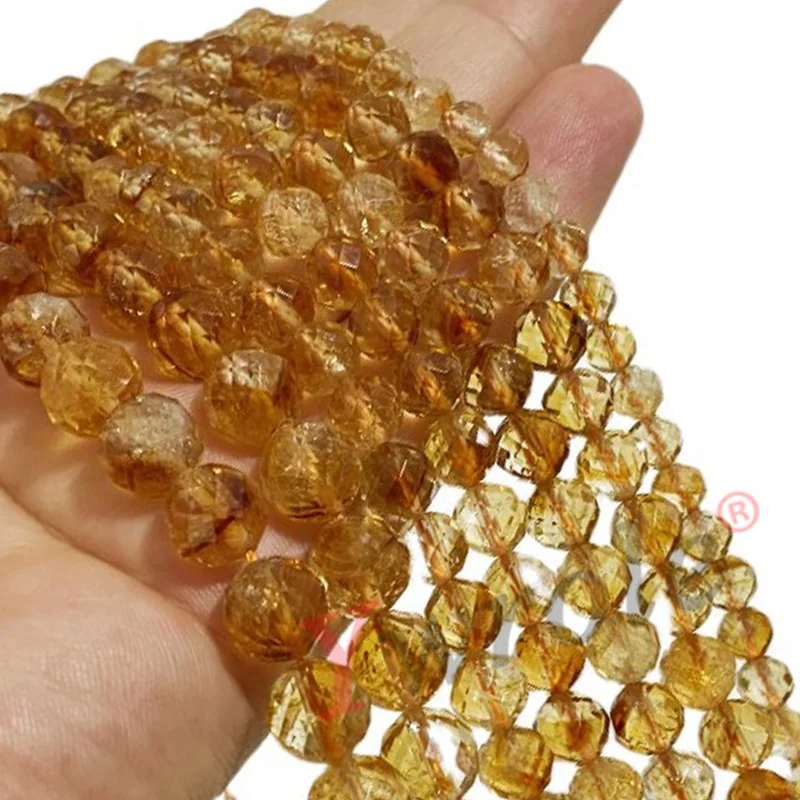 Natural Stone Faceted Citrine Crystal Loose Gem Round Spacer Beads For Jewelry Making DIY Bracelet Handmade Accessories 6 8 10MM