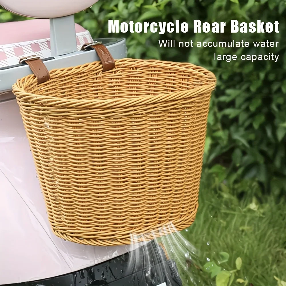 Retro PP Plastic Bike Basket Light Brown Classic Design Sturdy Construction Suitable for Bicycles Motorcycles And Scooters