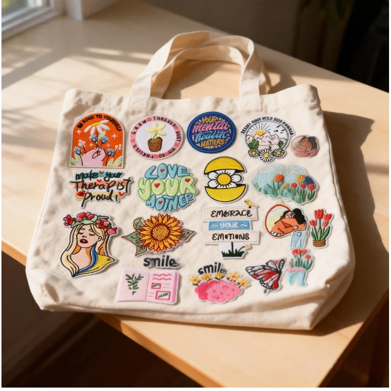 

Оптовая партия 10/12 шт. нашивок из ткани с вышивкой: буквы, цветы, бабочки, желтые хризантемы, для пришивания или приклеивания