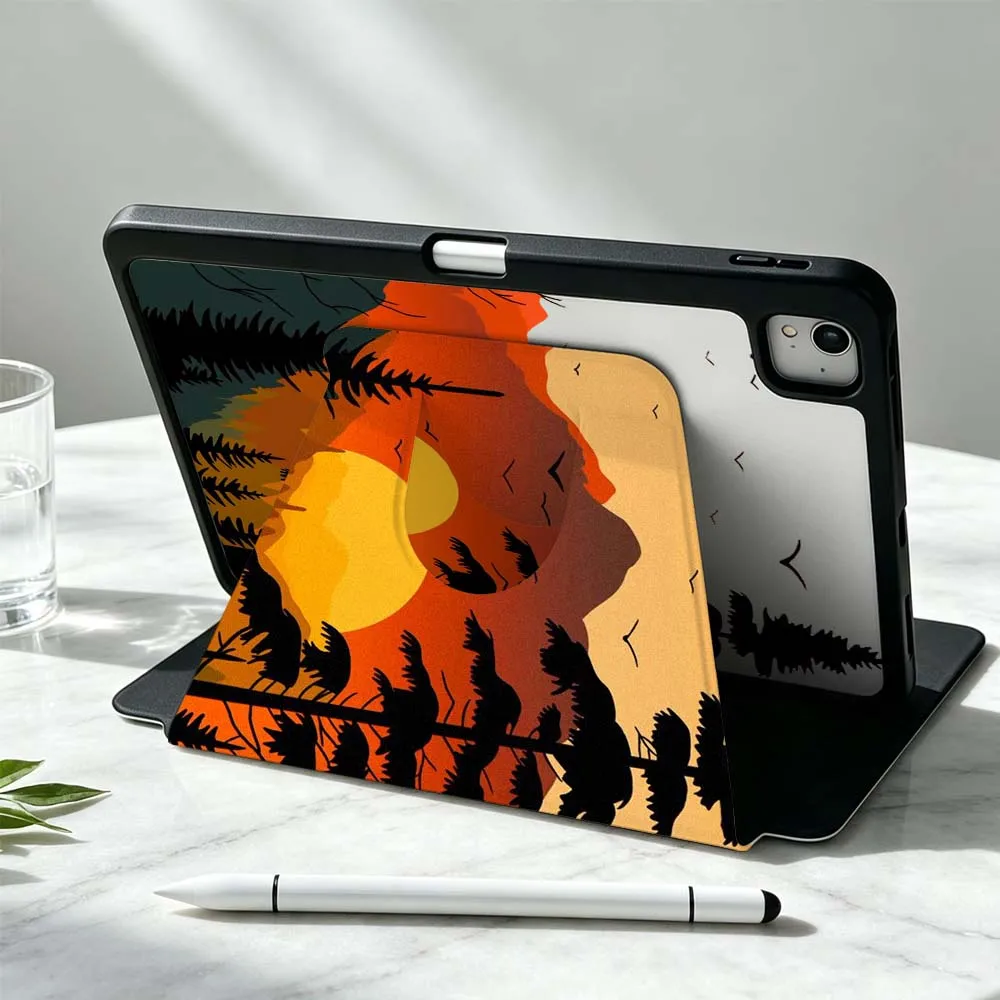 Design Sunset Landscape For iPad Pro Air mini 6 5 4 12th M5 M4 M3 M2 A16 A17Pro 360° Rotation Stylus Storage Tablet Case