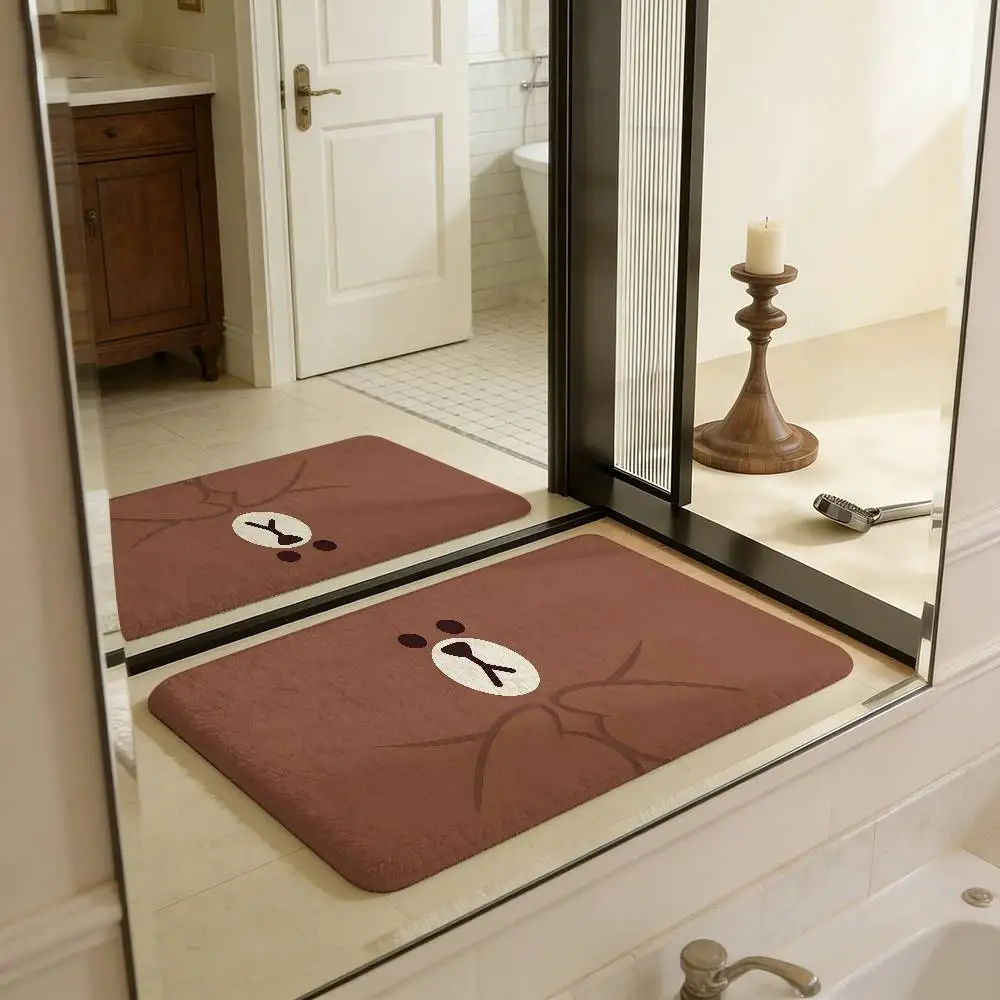 L-LinesS F-Friends Brown Bear Entrance Door Mat Washable Non-Slip Living Room Sofa Chairs Area Mat Kitchen Welcome Doormat