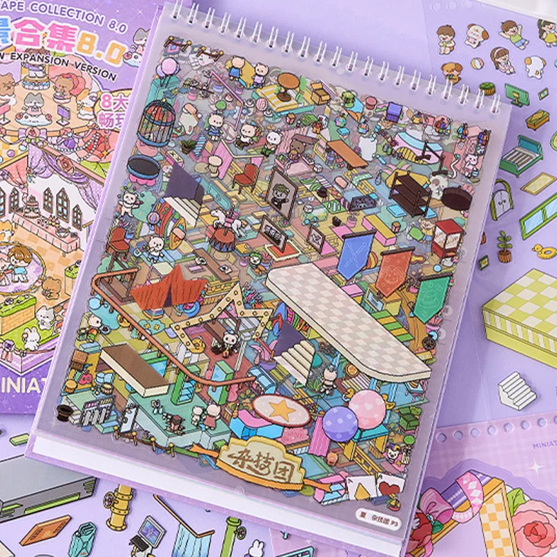 22 pçs/saco kawaii cenário em miniatura coleção melodia cidade diversão criativa diy cena adesivos perfeito para diário e presente