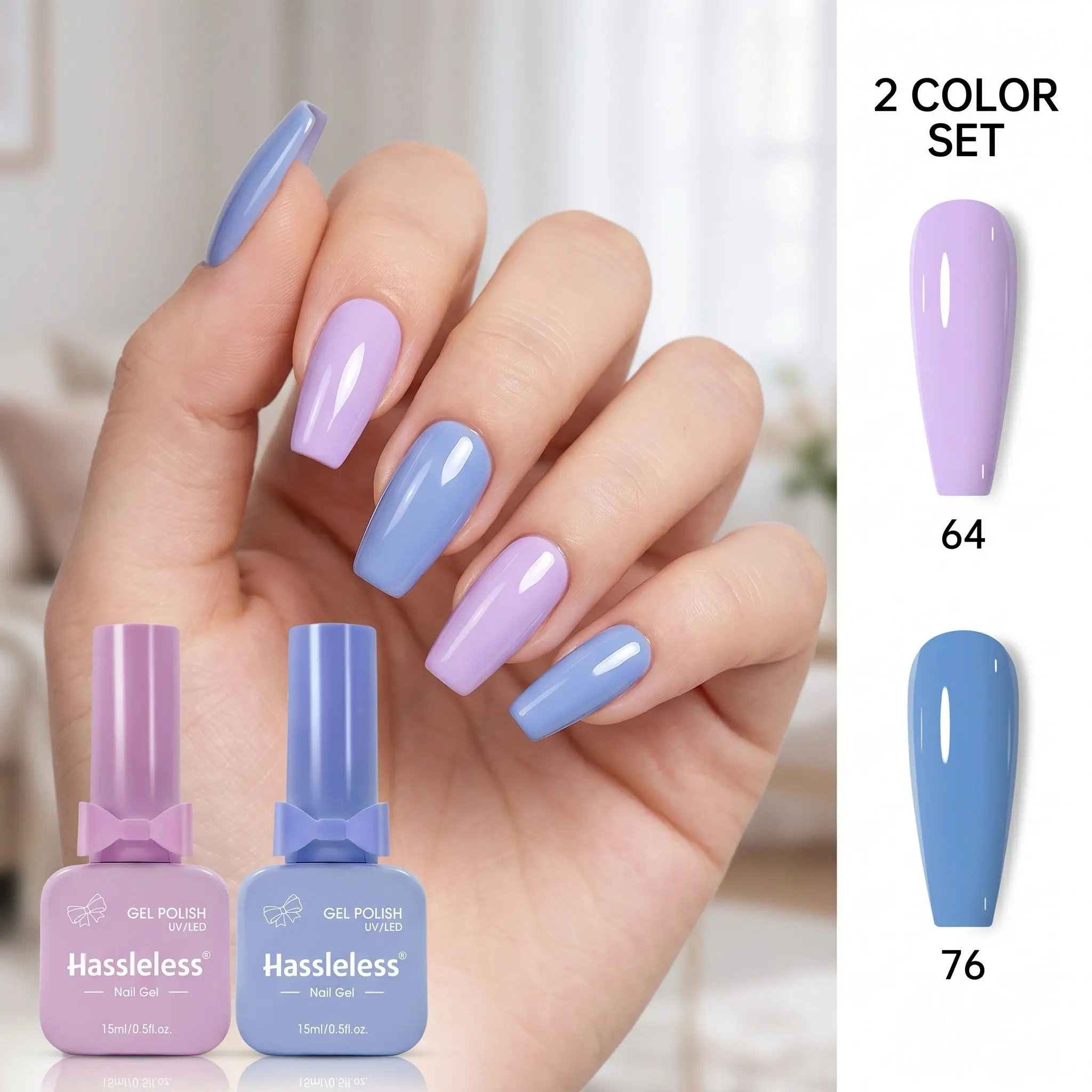 Hassleless 2-Piece Set of Taro Purple and Haze Blue Contrasting Color Nail Polish Gel, Gentle Light Taro Purple Paired with High-End Haze Blue Dual-Color Combination, Smooth and Full-Color Application with a Translucen