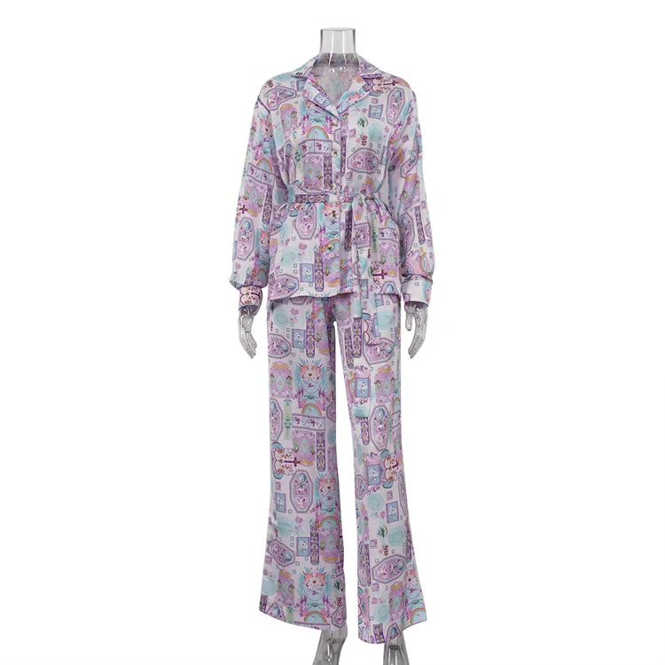 European American Ins-Style 2026 New Niche Design Printed Pajamas Women, Spring And Autumn Long-Sleeve Home Set Suitable For