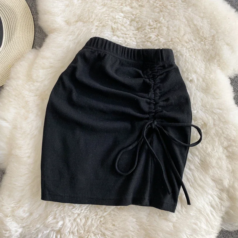 التنانير النسائية الموضة الصلبة عادية Shirring مرونة الخصر الإمبراطورية سليم مثير جديد الصيف الكورية نمط تصميم صغير تنفس الرجعية #2