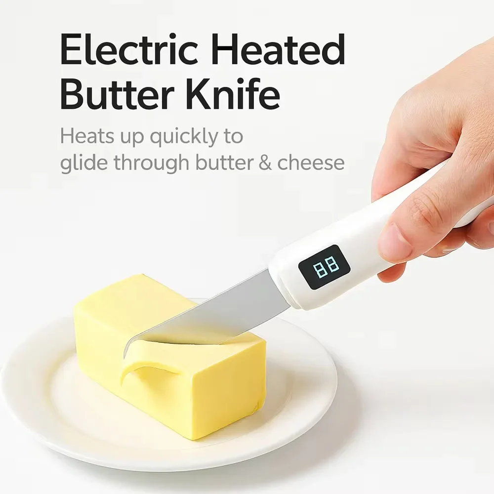 Electric butter knife, set of 1 stainless steel cheese jam toaster, kitchen tool, USB rechargeable electric butter applicator