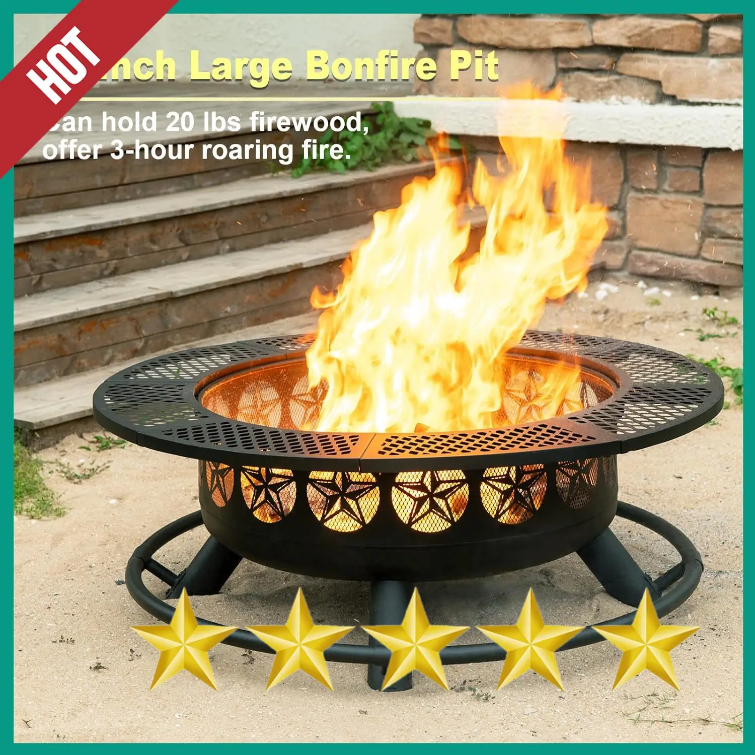 חדש אש אש בוער חיצוני גדול עבור camping camping42 אינץ 'עם גריל, פיקניק, מדורה, אש, 3-in-1 עגול