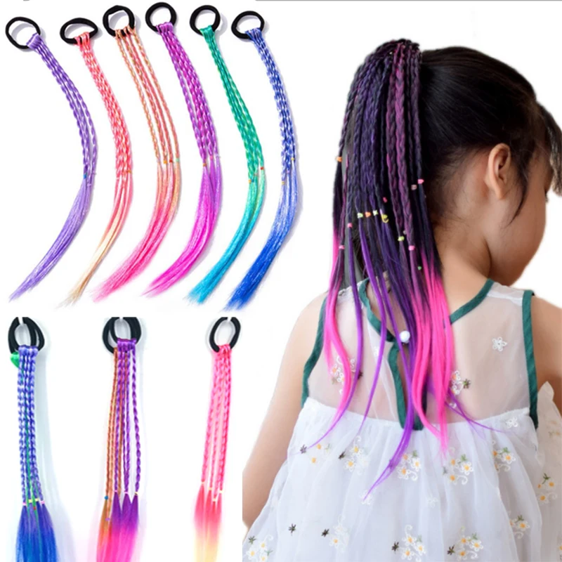 1Pc Rainbow Color Elastic Hair Rope Rubber Bands Hair Accessories For Girls Wig Ponytail резинки для волос Kids Twist Braid Rope