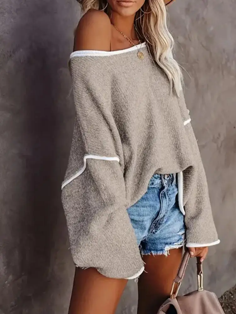 

Plus Size Boho Knitted Pullover Fall Fashion Women's Fringe Back Sweater Loose Fit Long Sleeve Casual Top