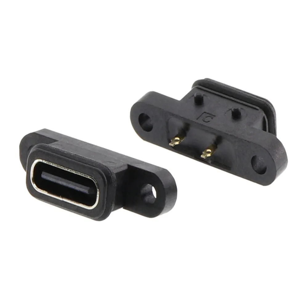 Type-C 2Pin IPX8 Waterproof Female Socket 180 Degree with Screw Hole Solderless USB Type-C  Connector Fast Charging Interface