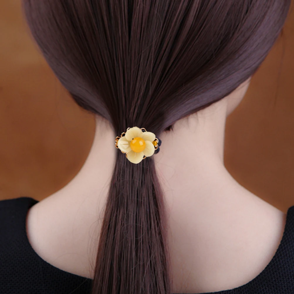 

Hair Tie Colored Petal Headdress Chinese Style Hanfu Hair Rope With Flower Jade Beads Elastic Lightweight Comfortable For Women