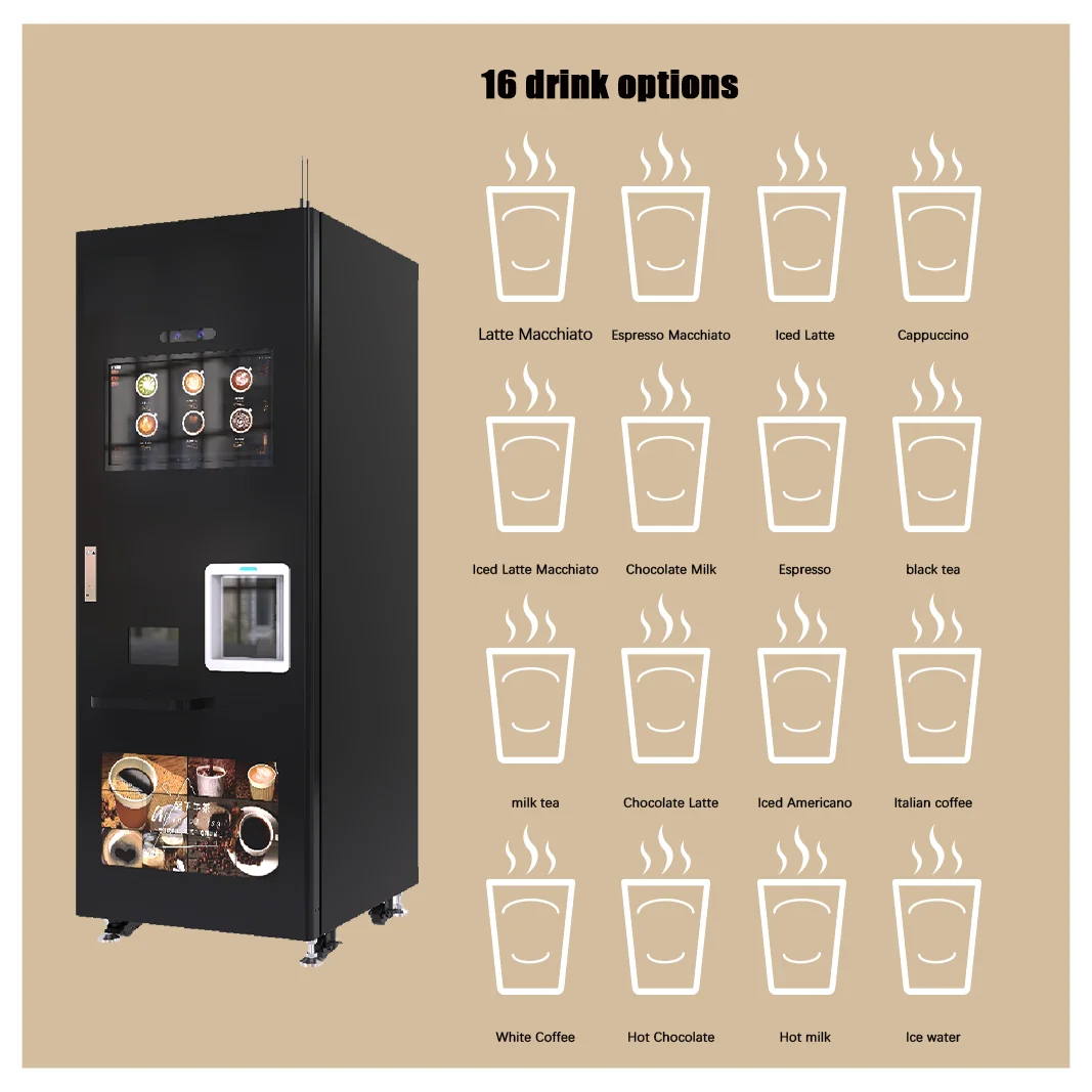 Commercial Fully Automatic Coffee Vending Machine 24/7 Self-Service Touchscreen Super Automatic Coffee Machine Bean To Cup