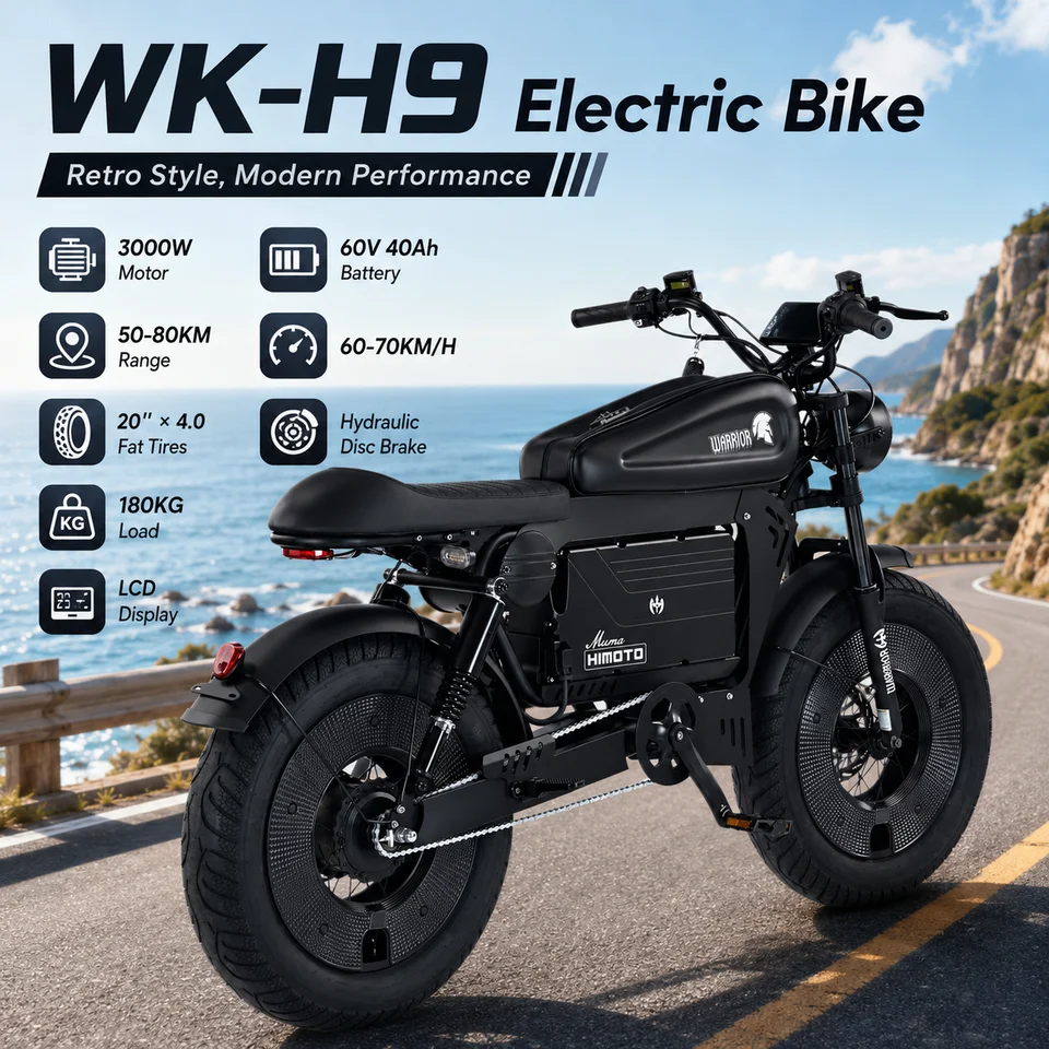 3000W Electric Bike for Adults 60V 40Ah Battery 20x4.0 Fat Tire Motorcycle Style E-Bike 60-70km/h Long Range Off-Road Bicycle image 4