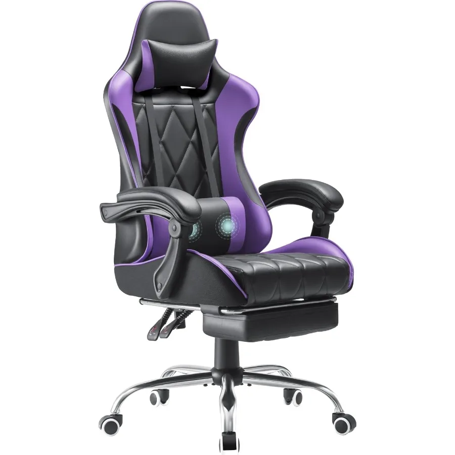 Ergonomic Gaming Chair with Built-in Footrest and Massage Lumbar Support for Extended Computer Use High Back Swivel Chair with