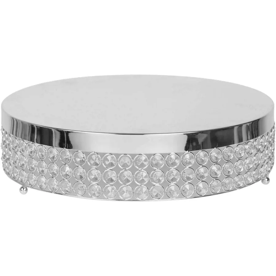 

15.5-Inch wide Silver Beaded Round Metal Cake Stand - Birthday Party Wedding Display Dessert Pedestal Centerpiece Riser