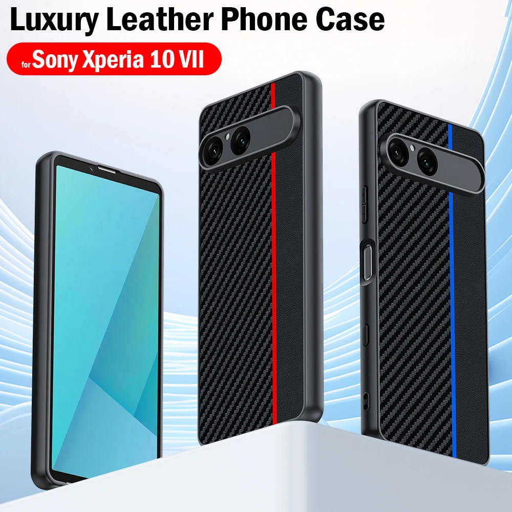 Funda de couro para sony xperia 10 vii capa de luxo textura de fibra proteção de couro pu capa à prova de choque para sony xperia10 vii capa