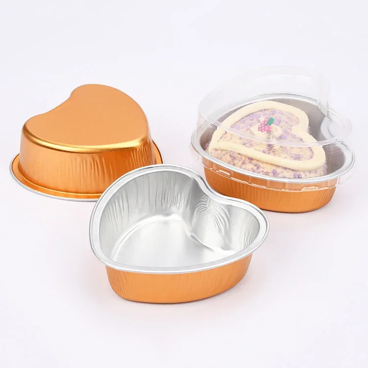 Disposable Heart Shaped Cake Pan Colorful Aluminum Foil Baking Cups Mold