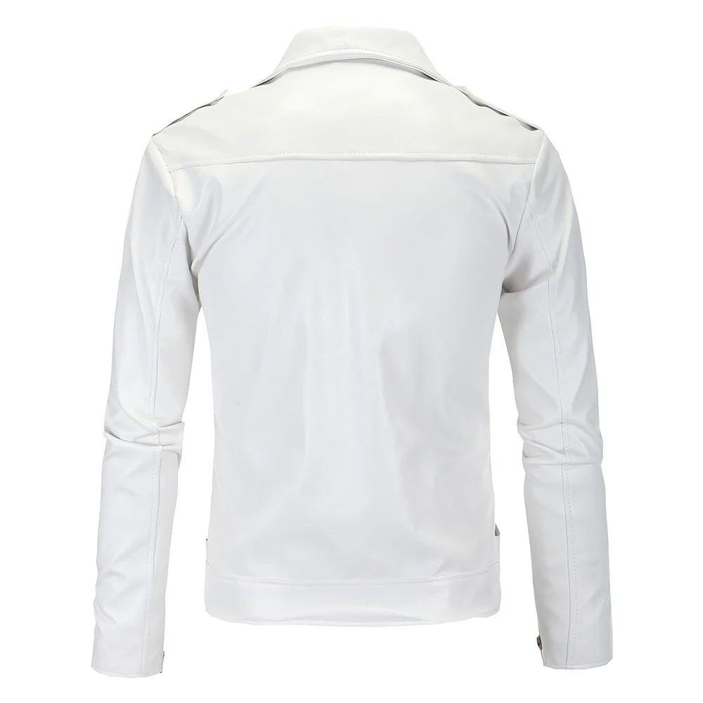 Blouson en cuir PU homme, décontracté, slim fit, avec fermeture éclair alertes onale, pour moto, blanc et noir, 2023