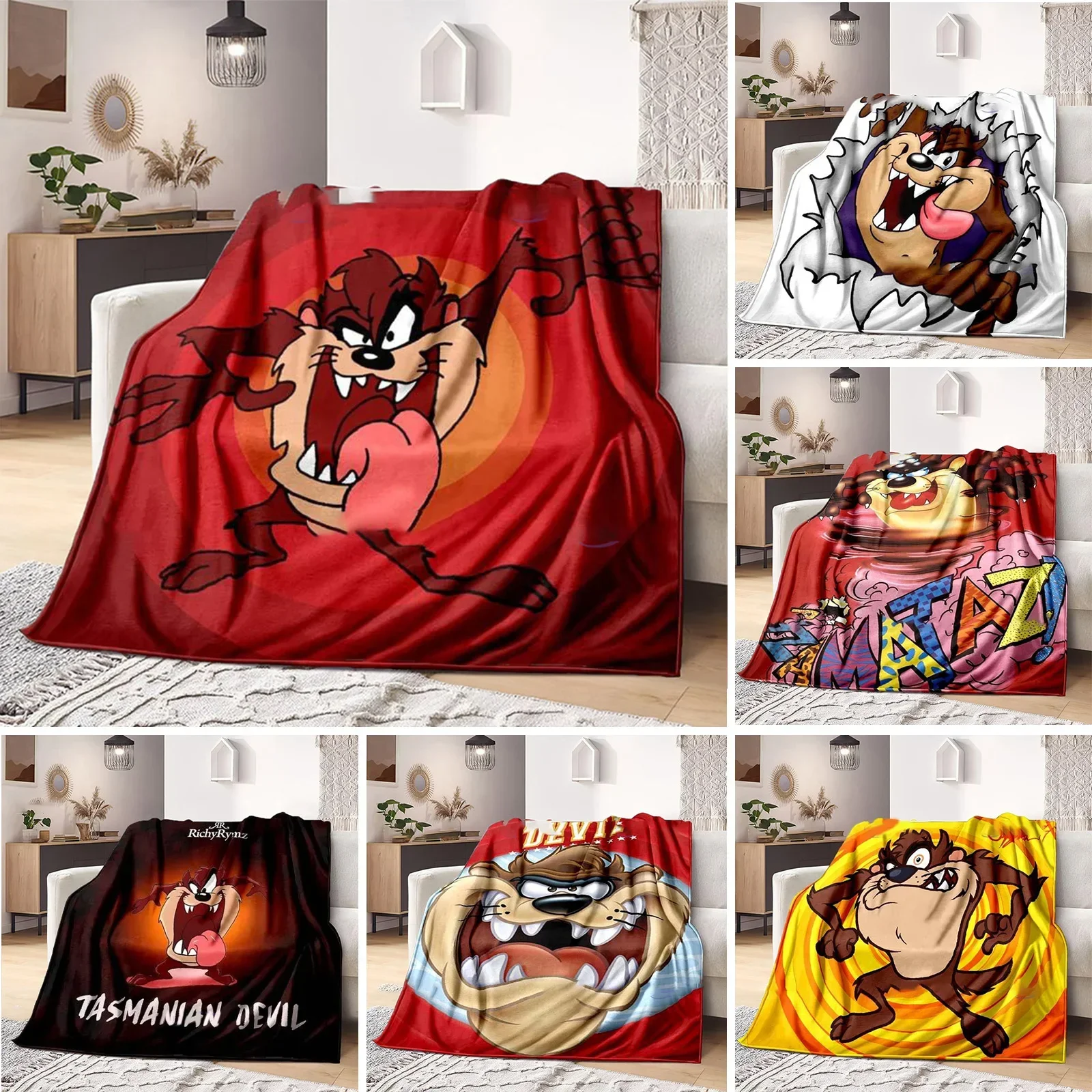 Cartoon Tasmanian Devil Blanket Lightweight Warm Throw Blanket Soft Cute Big Mouth Blankets for Living Room Bedroom Kidsroom