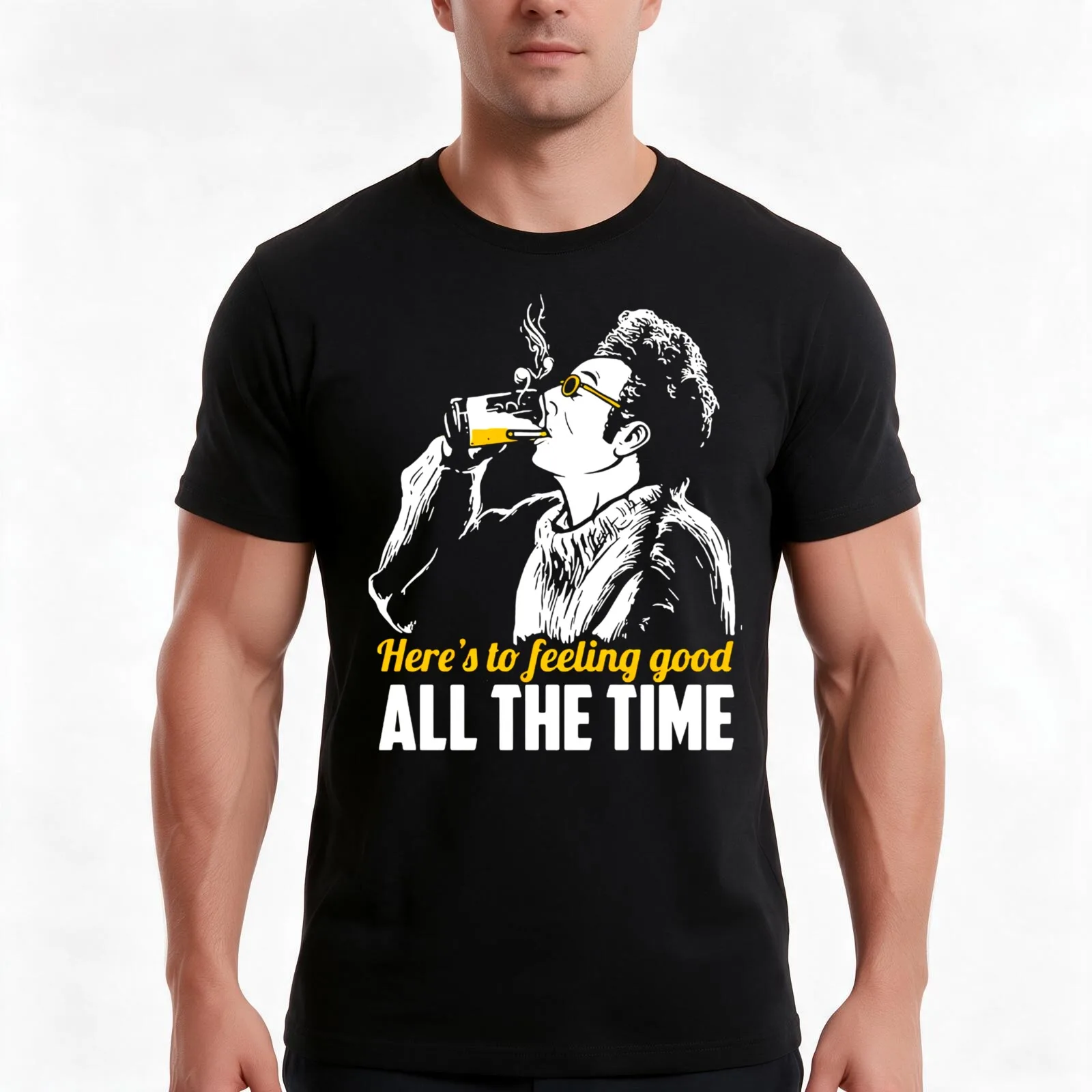 Cosmo Kramer Here’s To Feeling Good All The Time T-Shirt, Summer Casual Cotton Tee, Oversized Streetwear Tops, Unisex Men Women