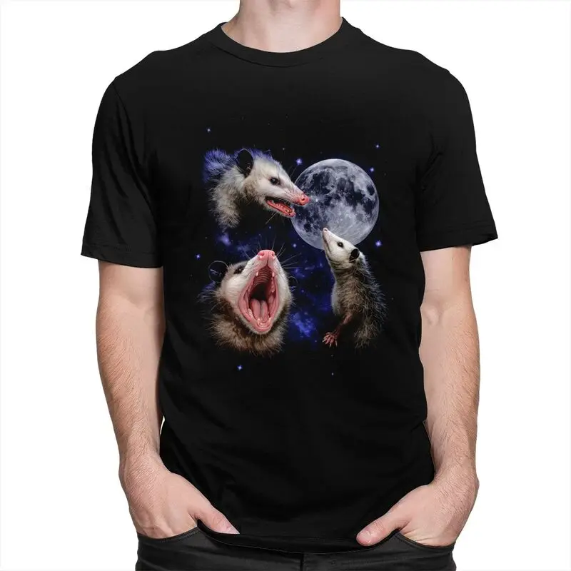 Mens Funny Opossum Howling At Full Moon T Shirts Round Neck Short Sleeve 100% Cotton T-Shirt Casual Streetwear Clothes
