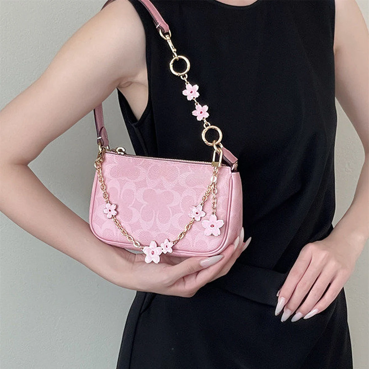 HOLIN Pink Cherry Blossom Decorative Bag Chain Charm Sakura Extension Metal Chain For Laurel 31 Wanderer Bag