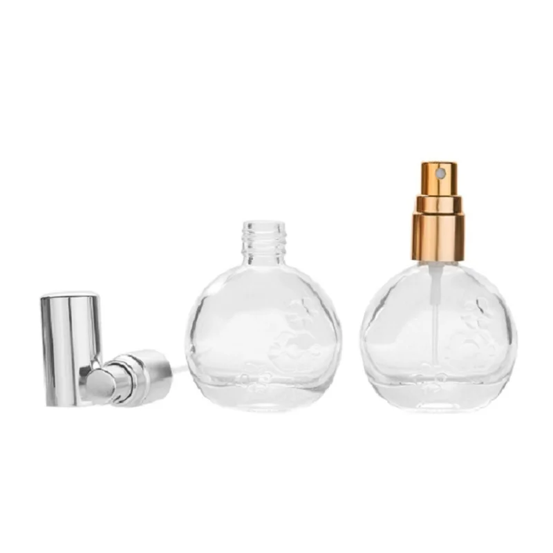 

25pcs Empty Perfume Refillable Bottle 12ml Gold Silver Screw Pump Lid Clear Glass Squirt Container Travel Spray Atomizer Bottles